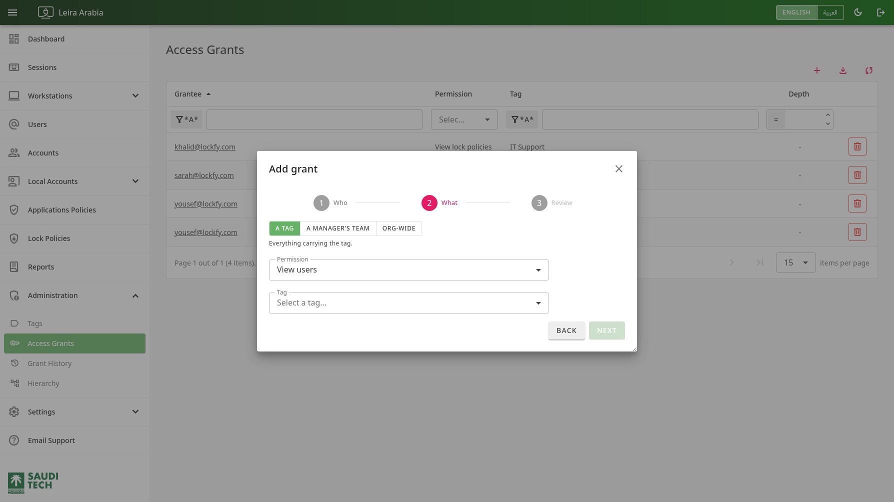 Add Grant dialog