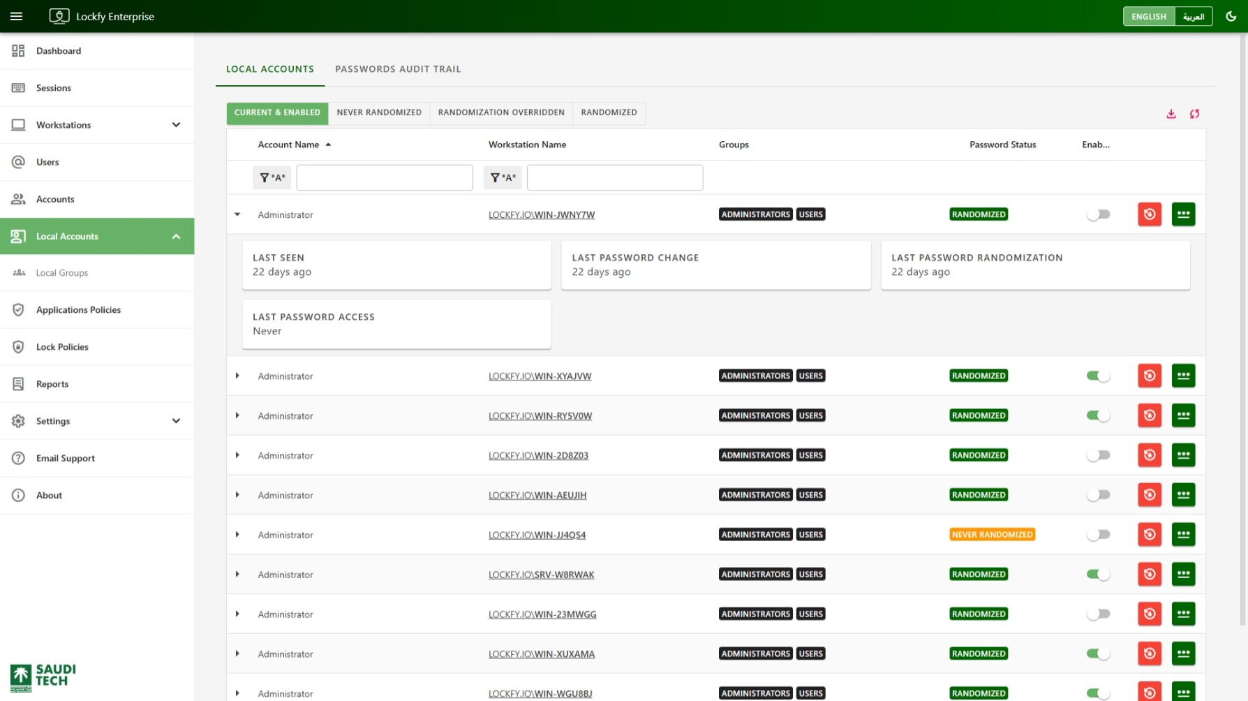 Local Accounts List Page