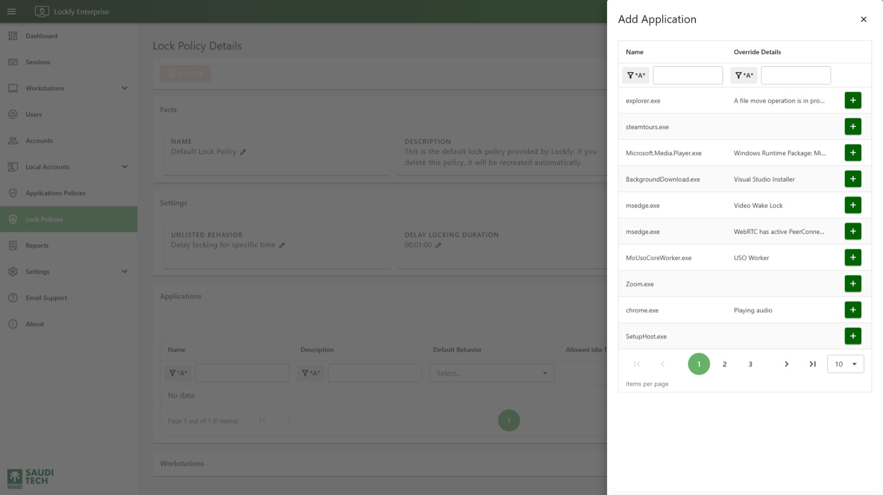 Add Application Override to Lock Policy